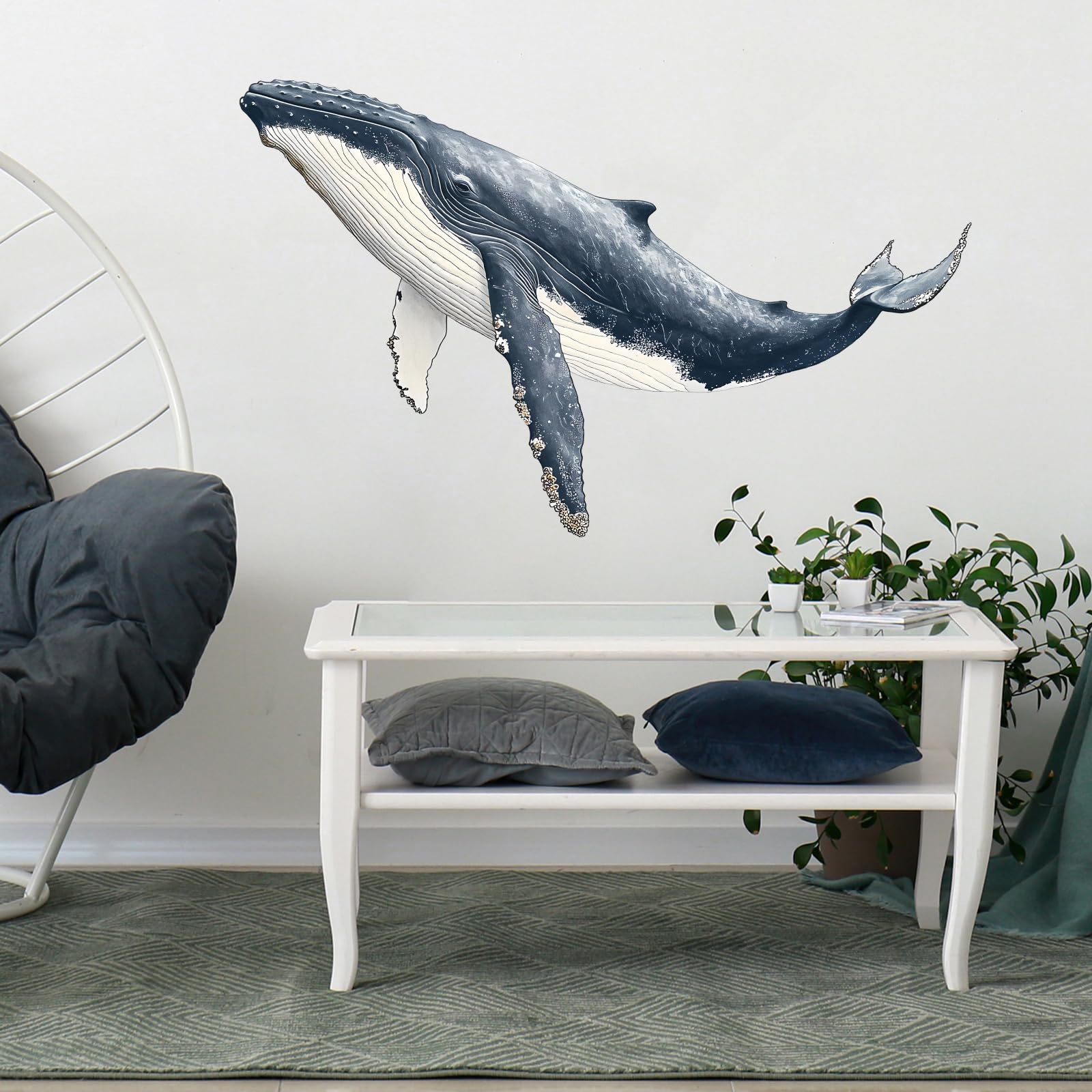 RoyoLam humpback whale wall decal on a smooth wall for a playful nursery.