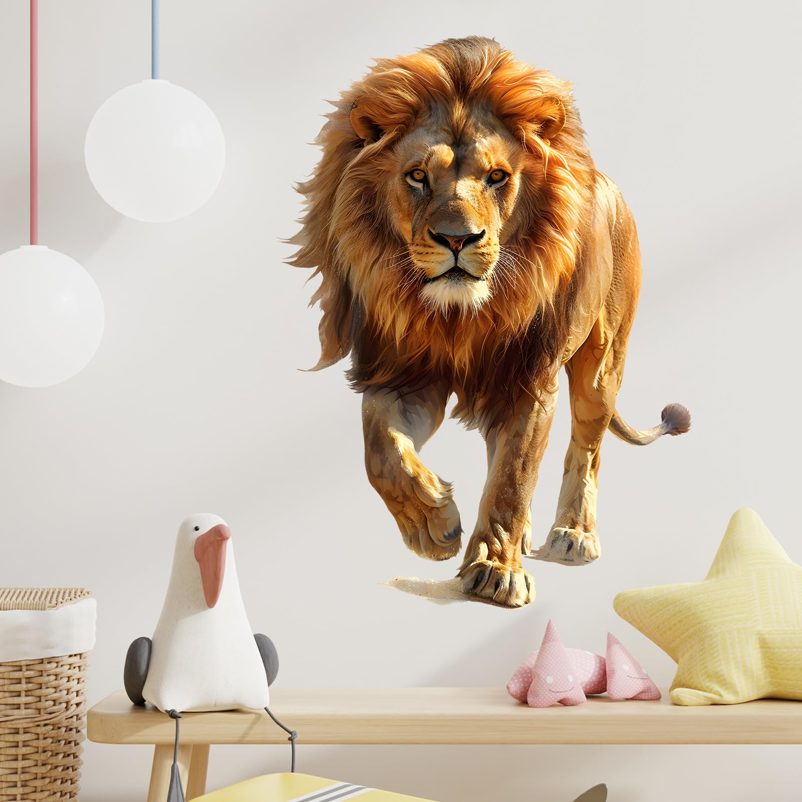 RoyoLam lion wall sticker adds vibrant colors to kid-friendly playrooms.