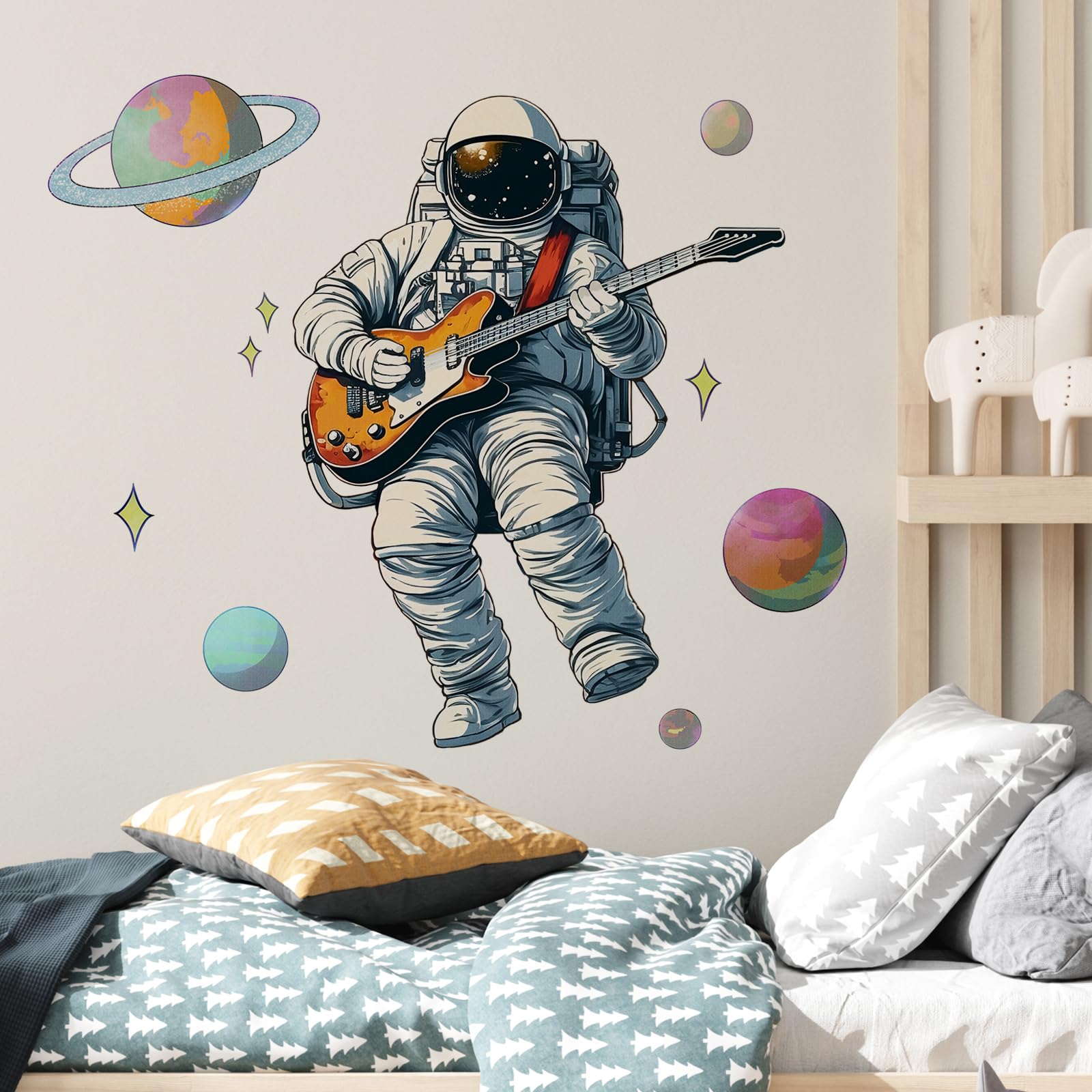RoyoLam Minstrel wall sticker with planets and stars brightens classroom or playroom.