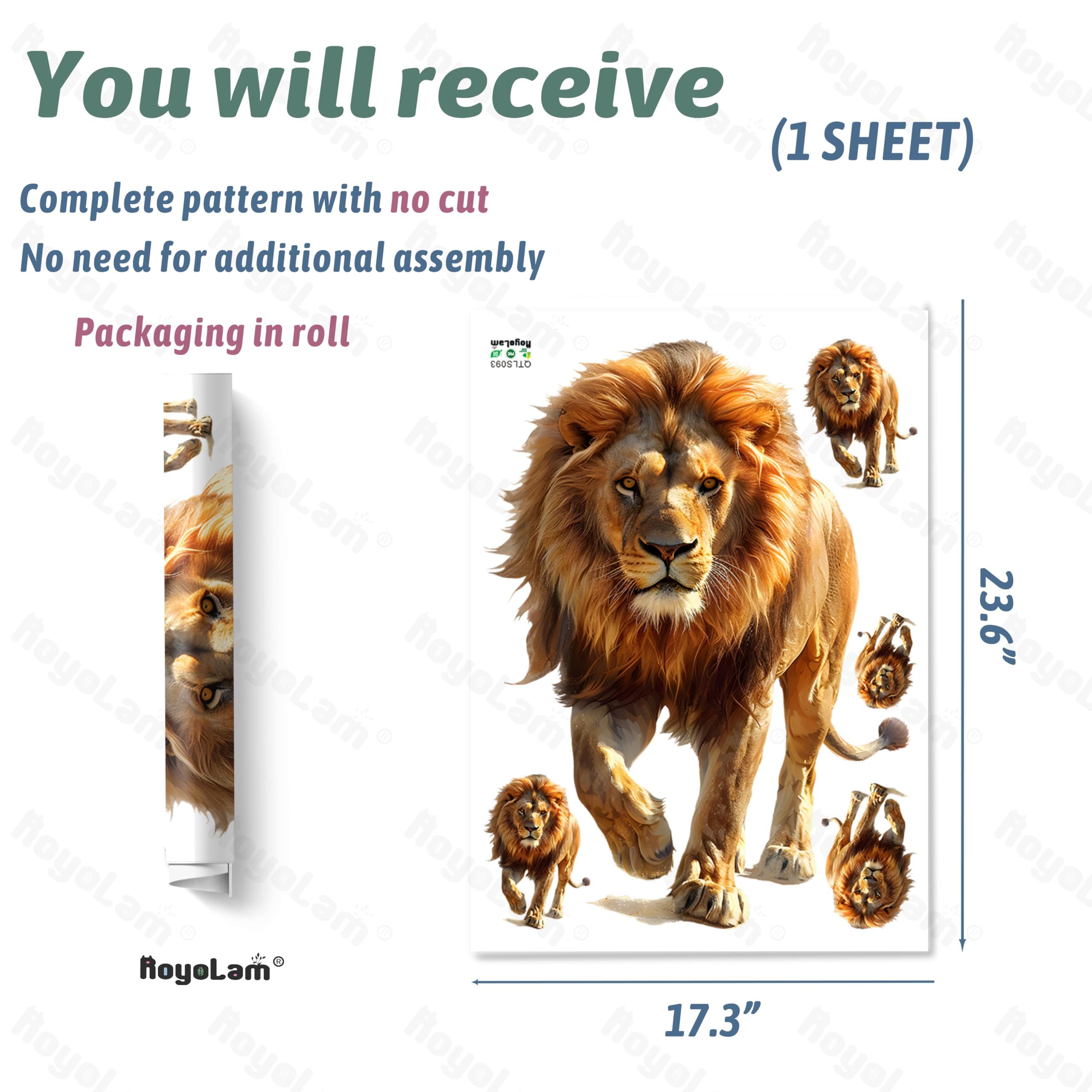 RoyoLam peel-and-stick lion decal for quick, damage-free room updates.