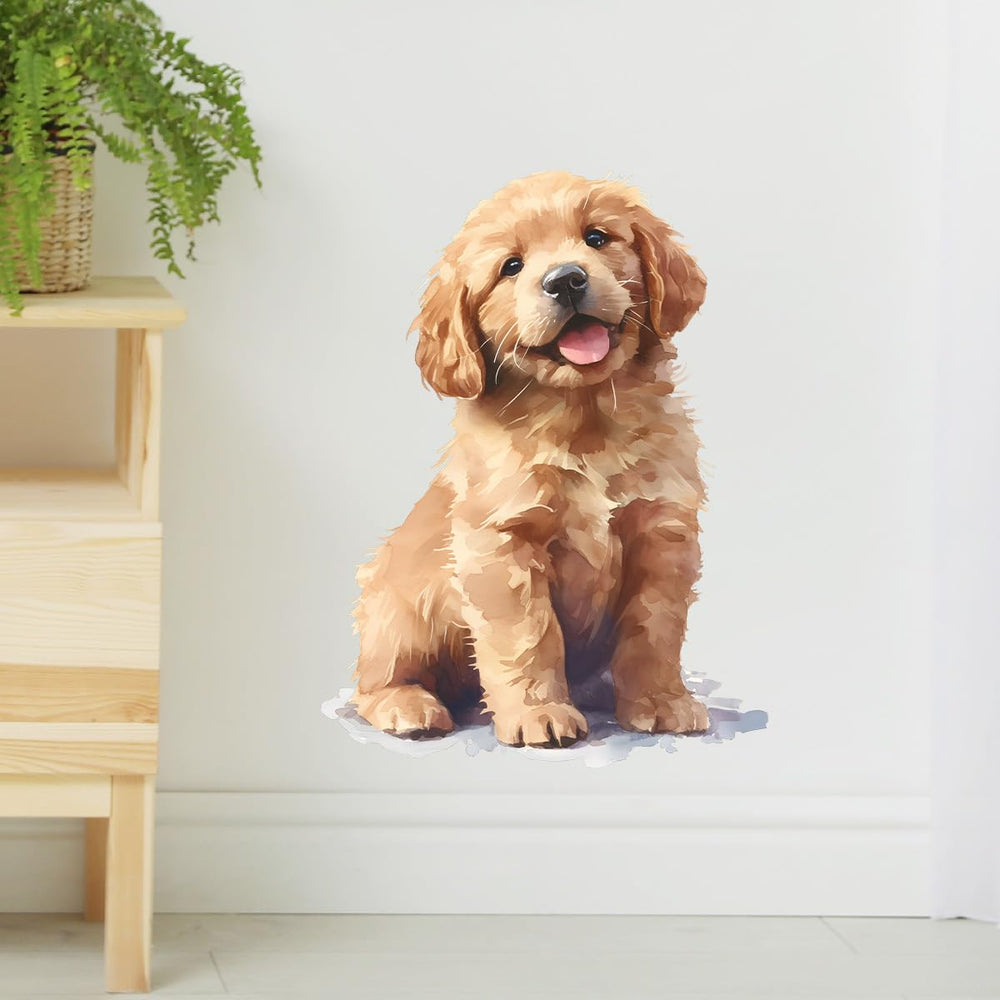 RoyoLam Sitting Dog wall decal adds cheerful golden retriever decor to nurseries.