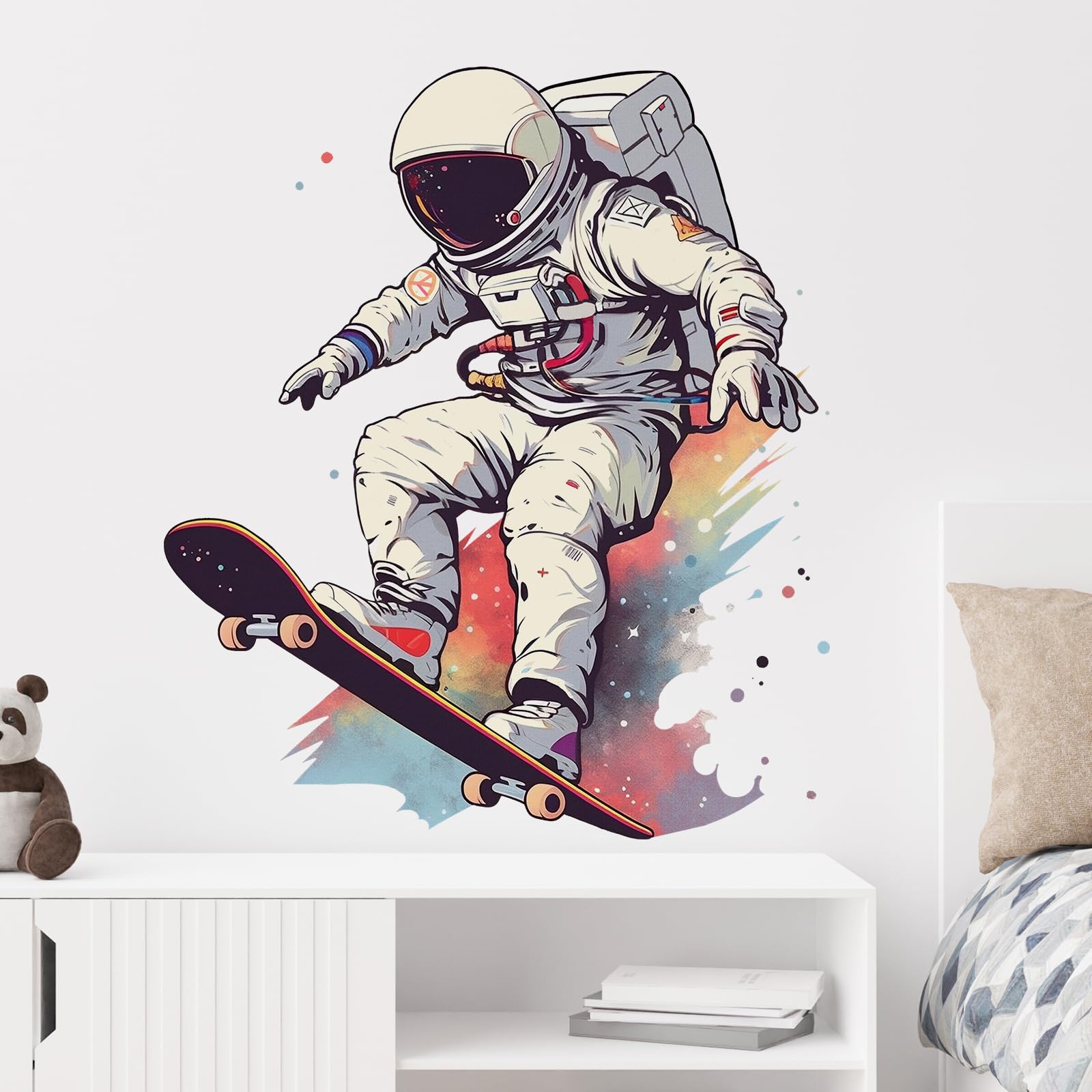 Royolam skater astronaut wall sticker adds a playful bedroom focal point.