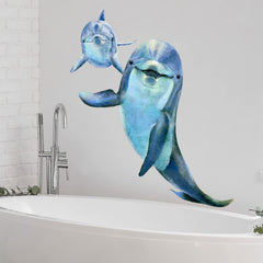 royolam underwater dolphins wall decal shown on a bright wall for kids' rooms.