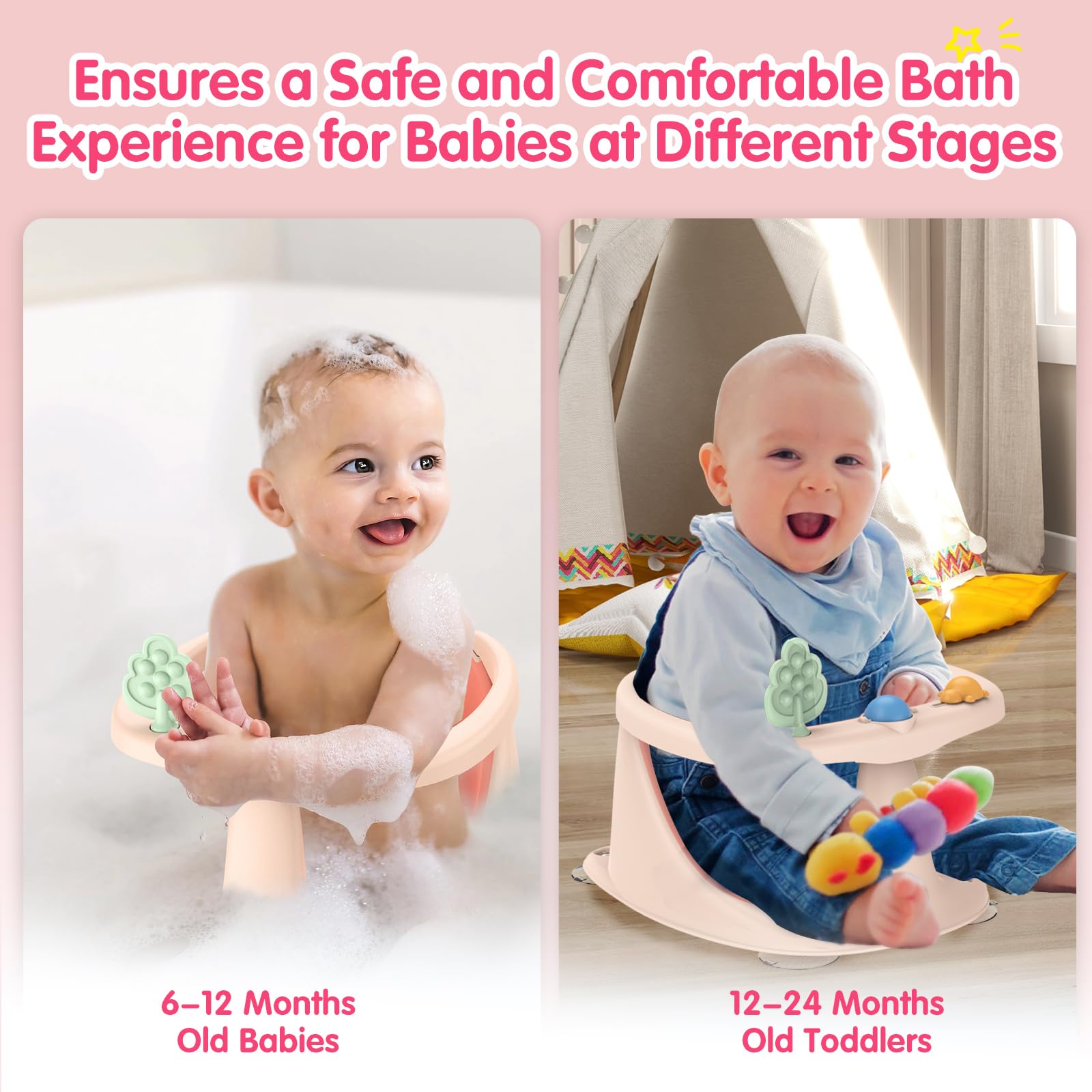 RPTGH pink baby bath seat is lightweight and portable