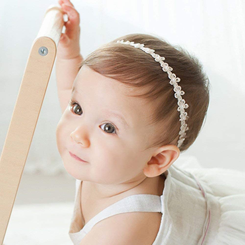 RQJ Christening headband with lace bows and flowers for elegant christening photos