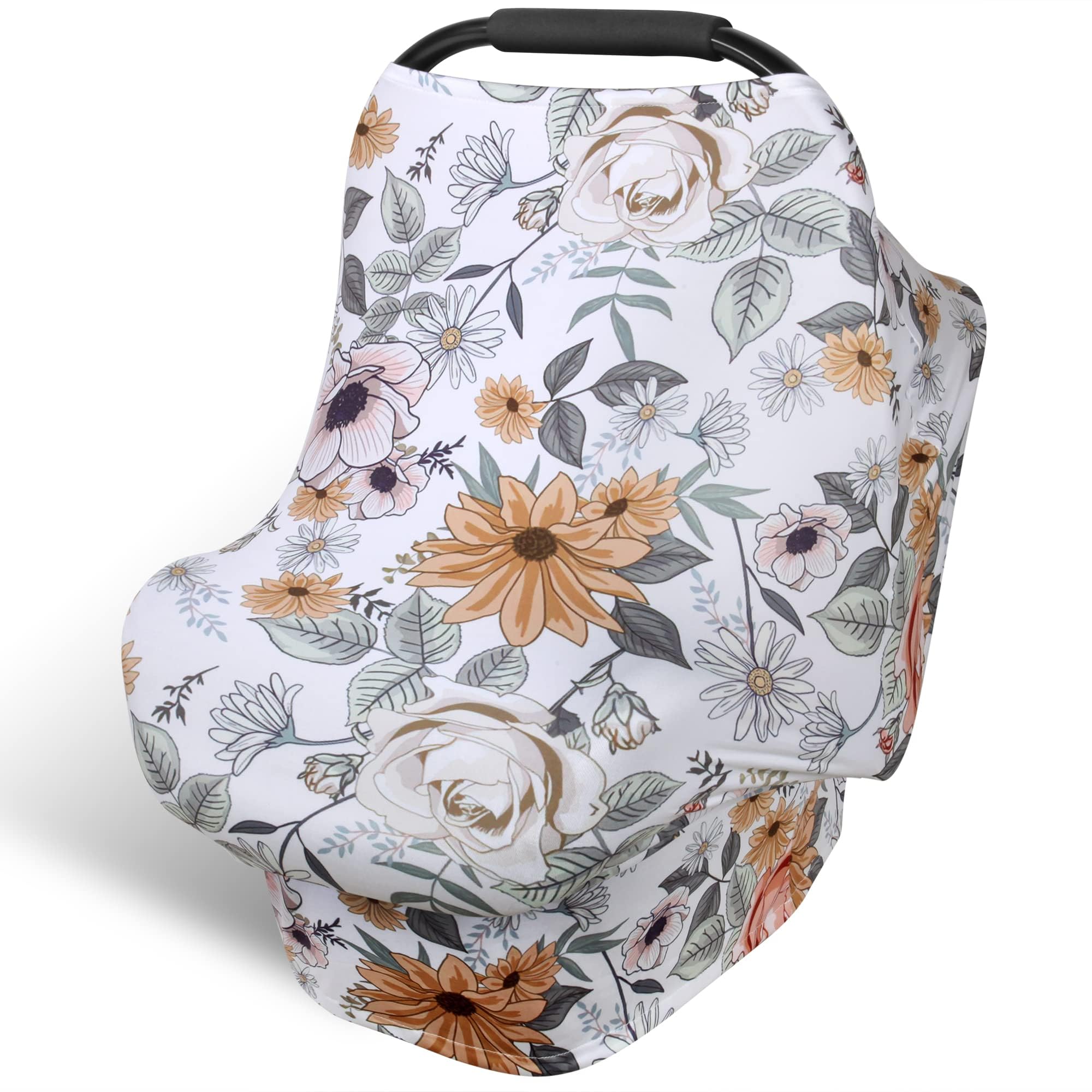 Rquiet all-in-1 car seat cover acts as canopy for privacy and sun protection.