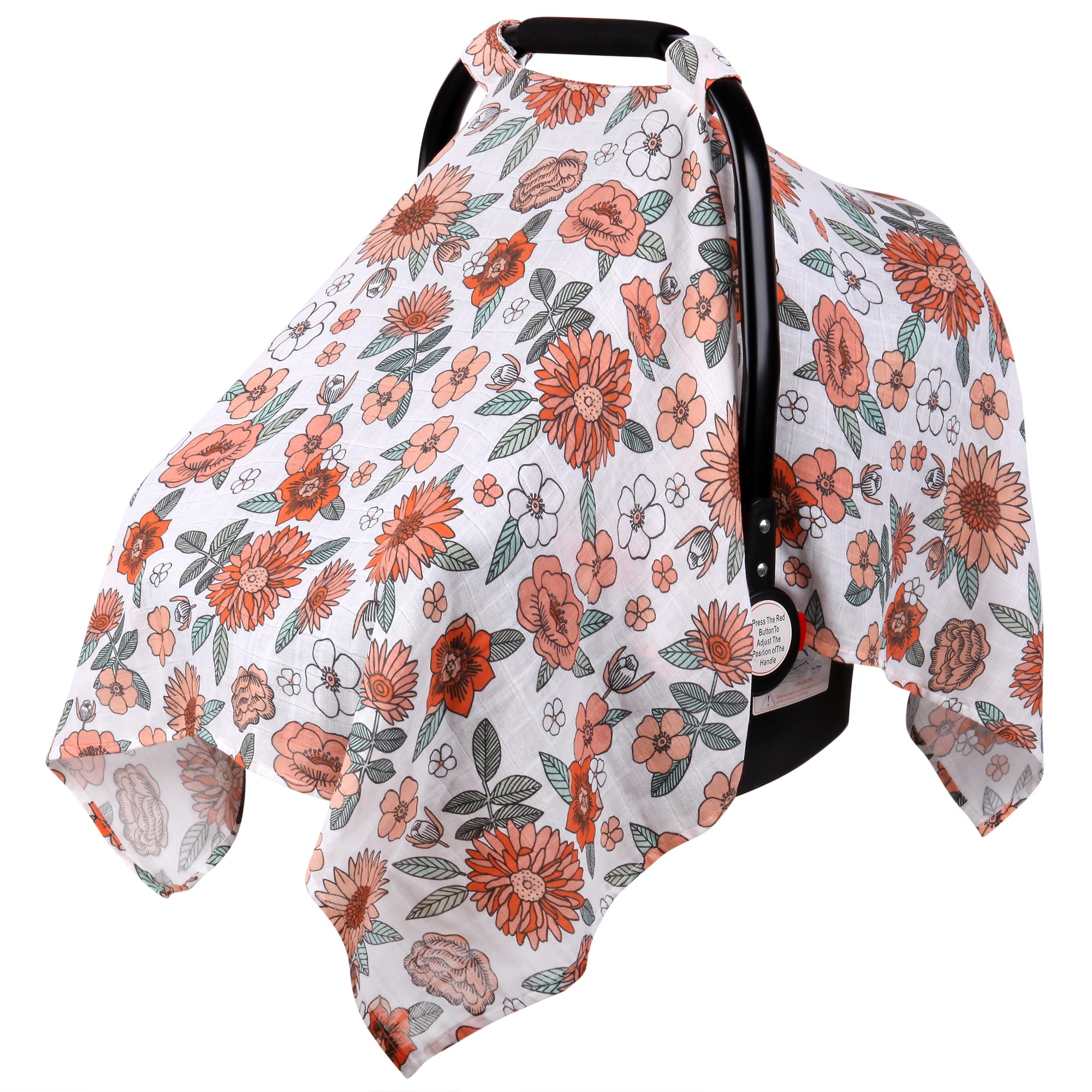 Rquiet car seat cover in muslin fabric offers breathable protection from sun and wind.