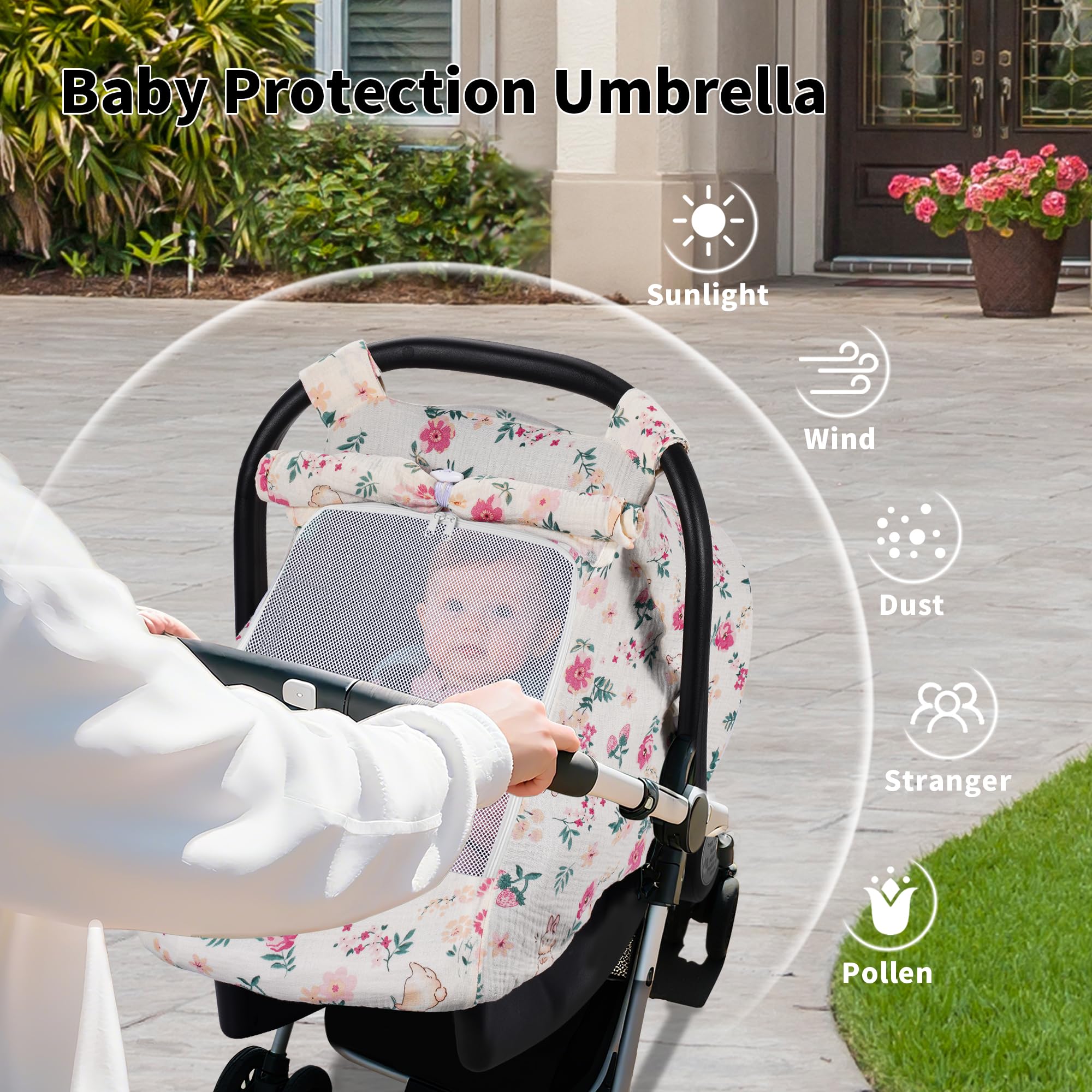 Rquiet car seat cover privacy mode shields sun while you keep an eye on baby.