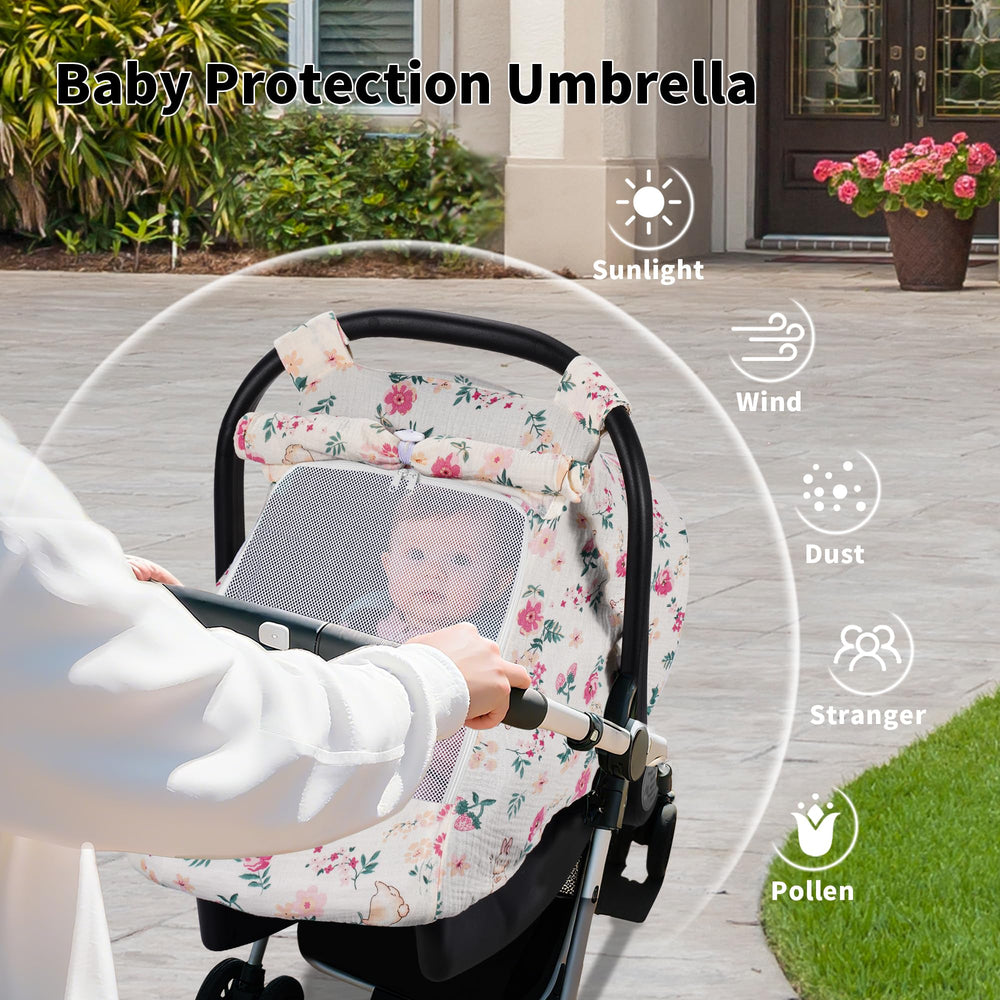 Rquiet car seat cover privacy mode shields sun while you keep an eye on baby.