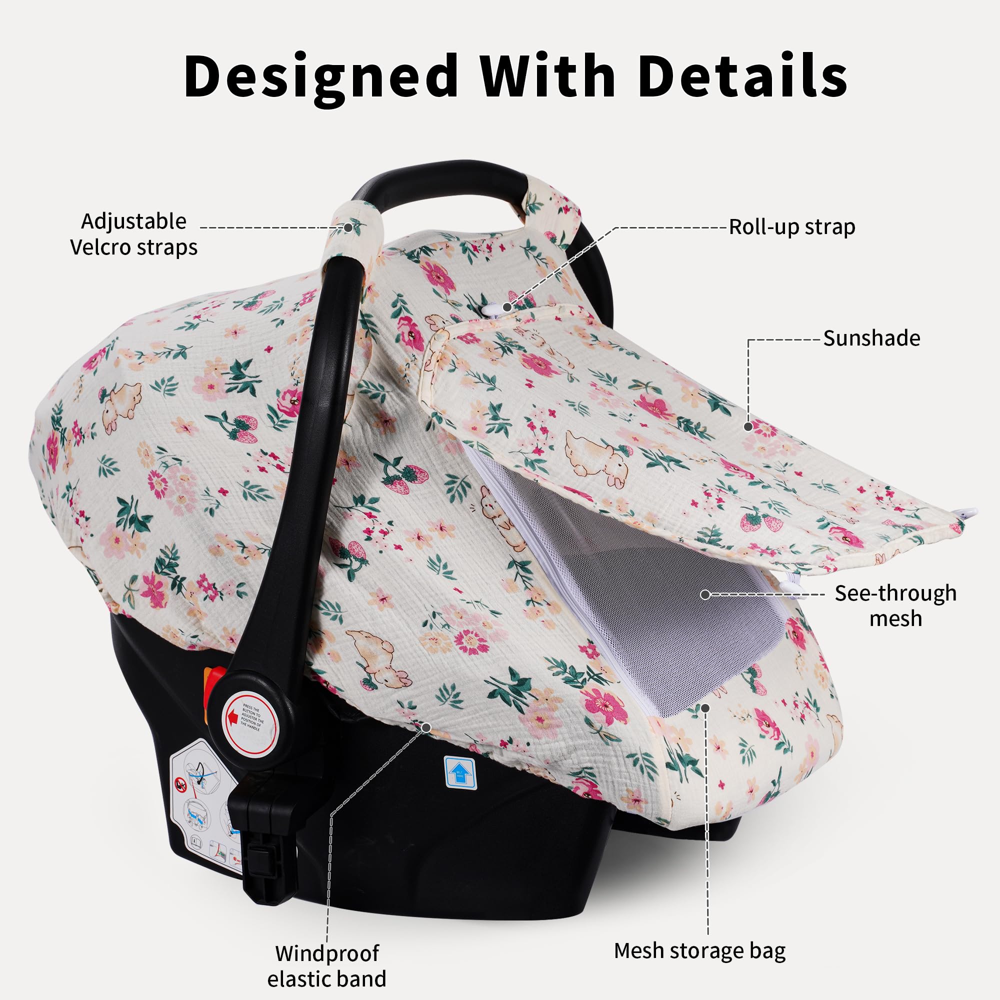 Rquiet car seat cover universal fit elastic bottom fits any car seat securely.