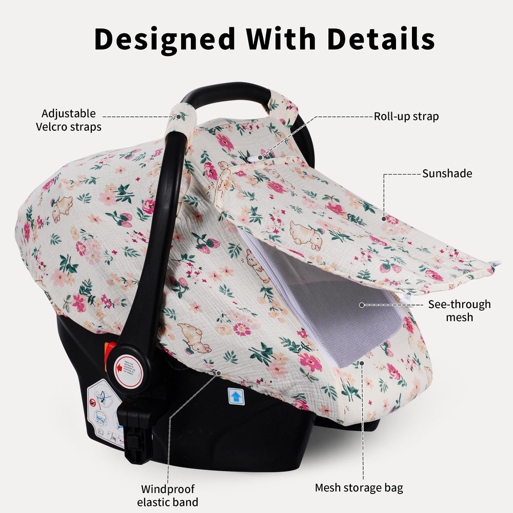 Rquiet car seat cover universal fit elastic bottom fits any car seat securely.