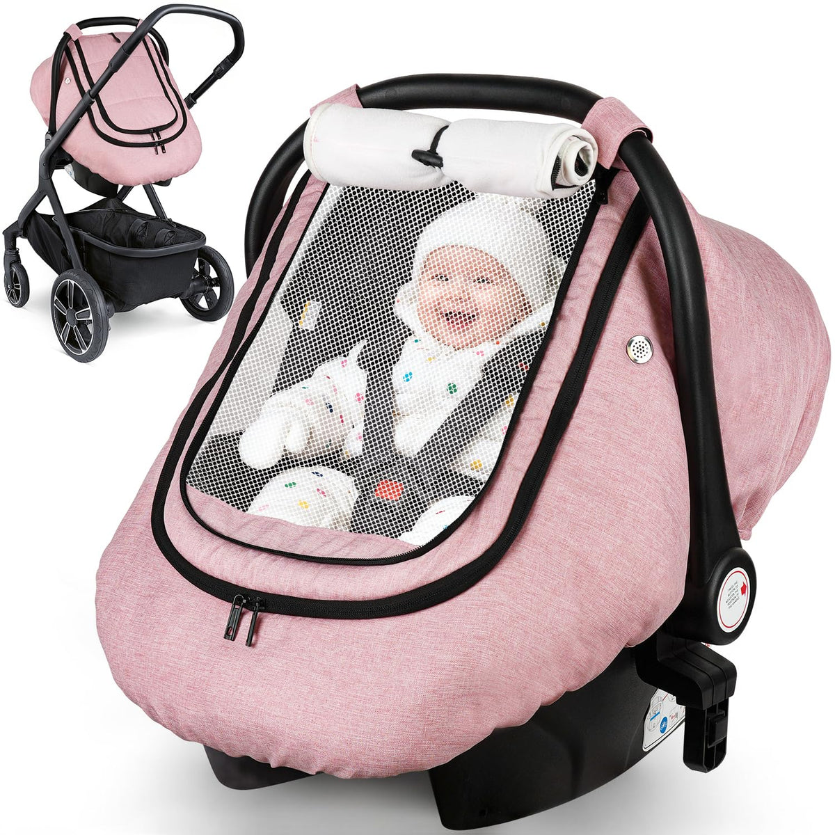Rquiet car seat cover winter-warmth keeps baby cozy on cold drives.