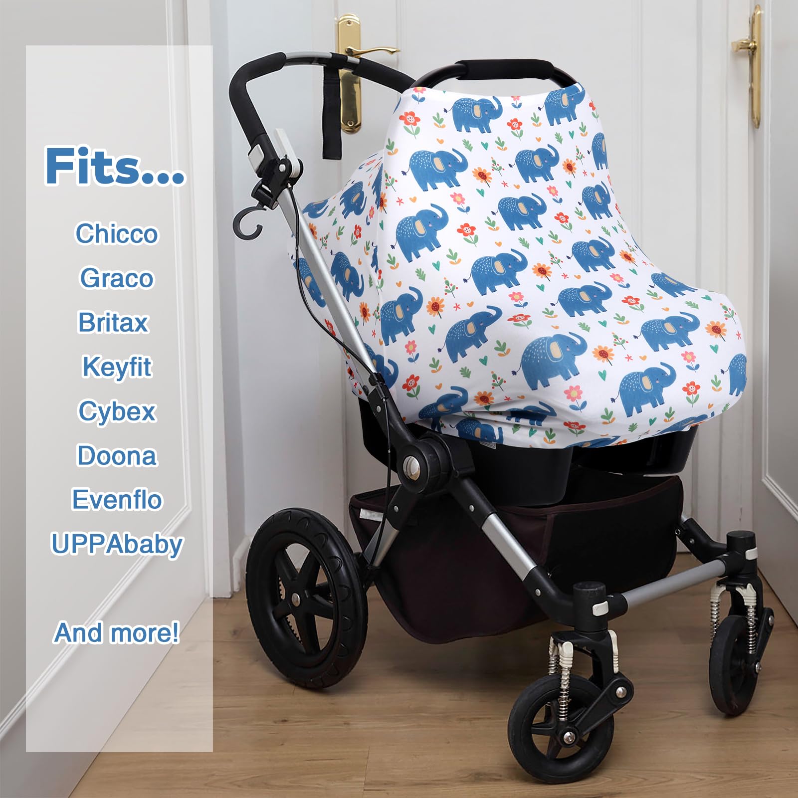 Rquite all-in-1 car seat cover baby-carrier-friendly design slips on quickly over carriers.