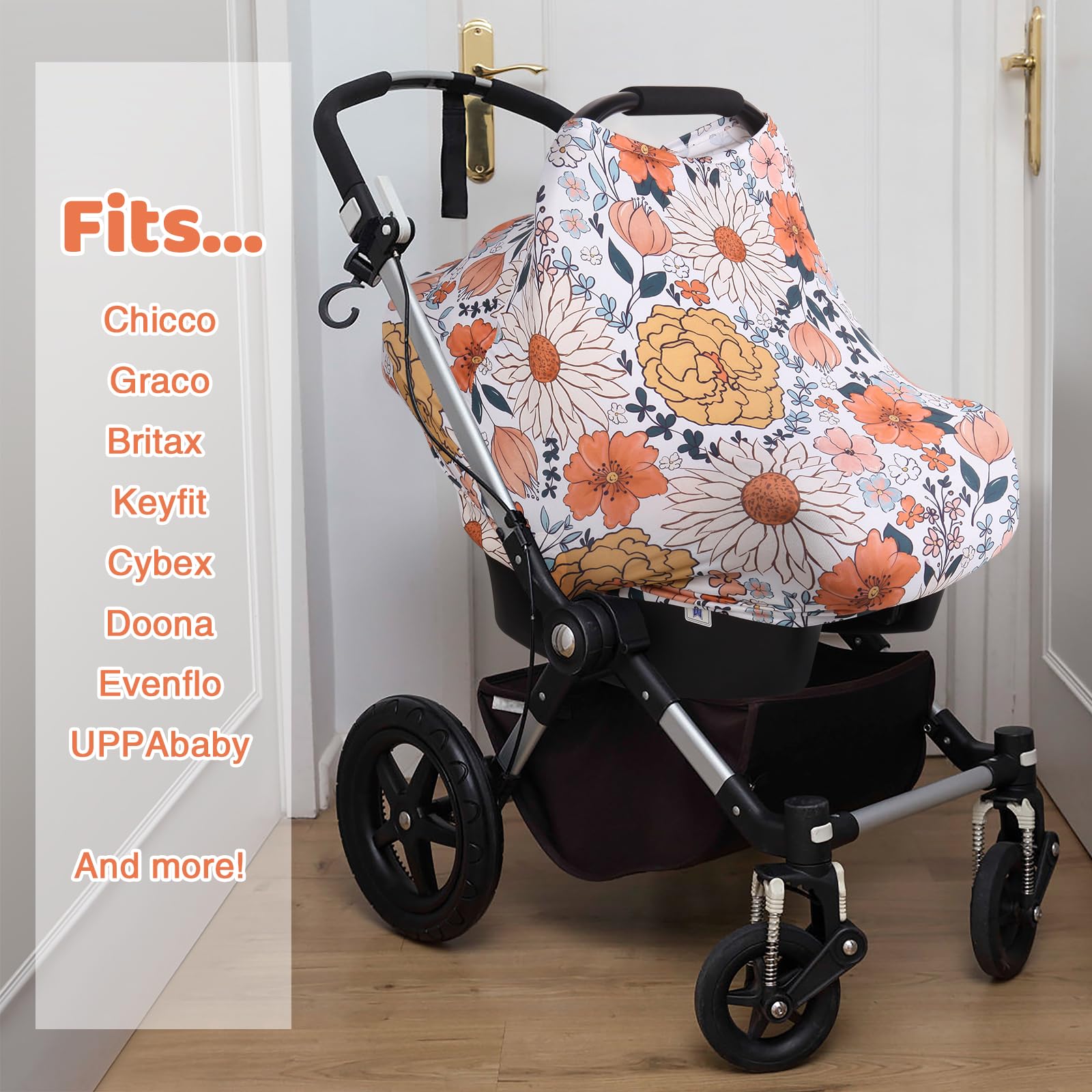 Rquite All-in-1 car seat cover fits snug over a carrier for secure protection.