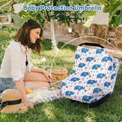Rquiet all-in-1 car seat cover stroller shade keeps baby comfortable on walks.