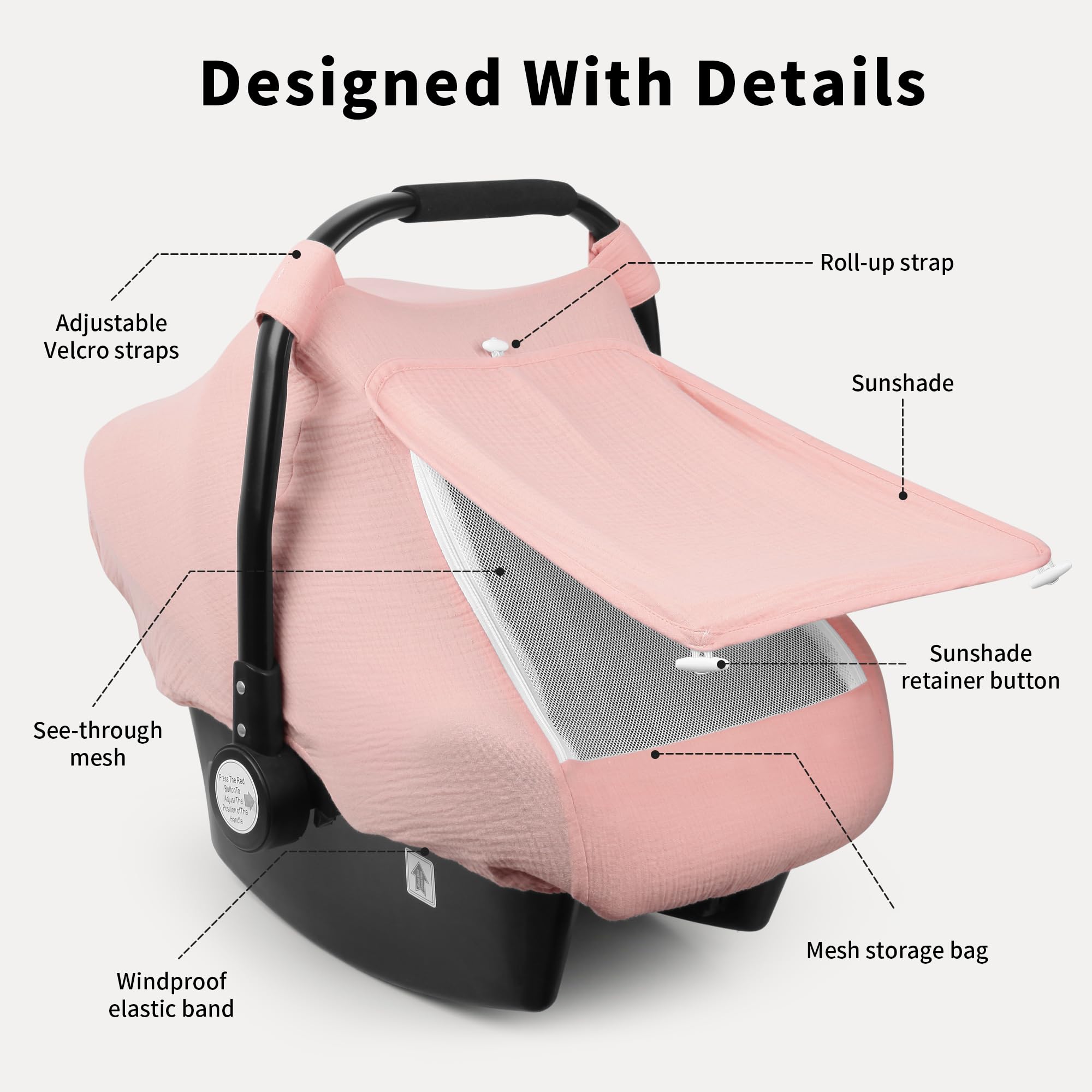 Rquite car seat canopy privacy shield with full-coverage design for sun and wind protection.