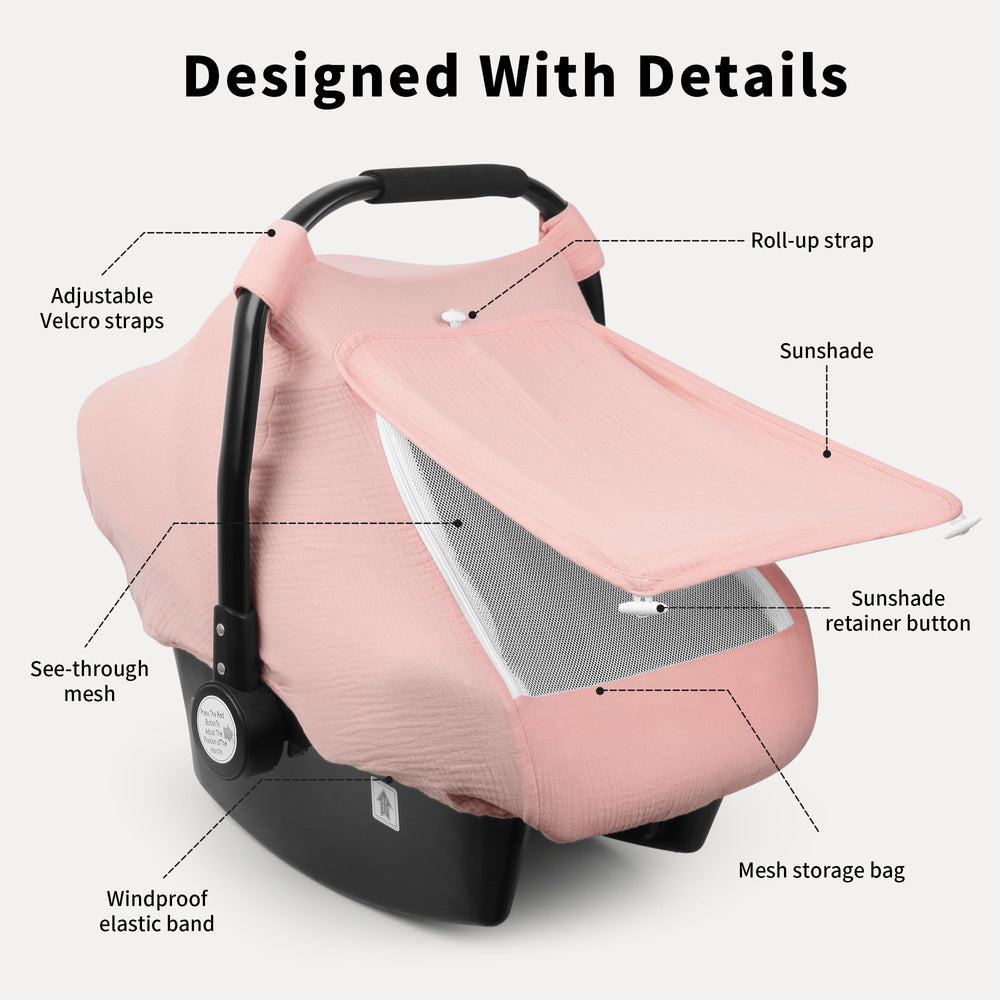Rquite car seat canopy privacy shield with full-coverage design for sun and wind protection.