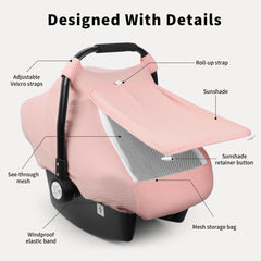 Rquite car seat canopy privacy shield with full-coverage design for sun and wind protection.