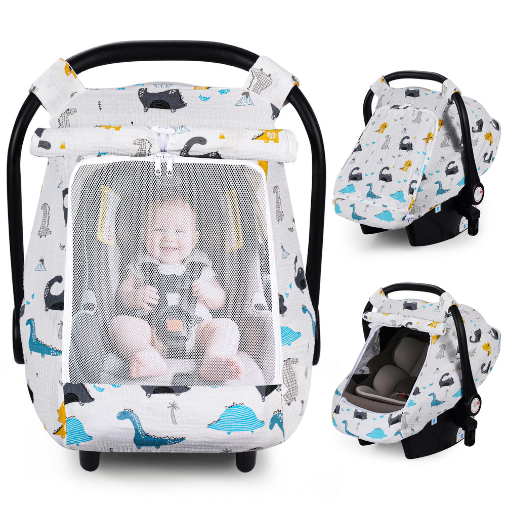 Rquite car seat cover baby canopy with breathable muslin fabric for shade
