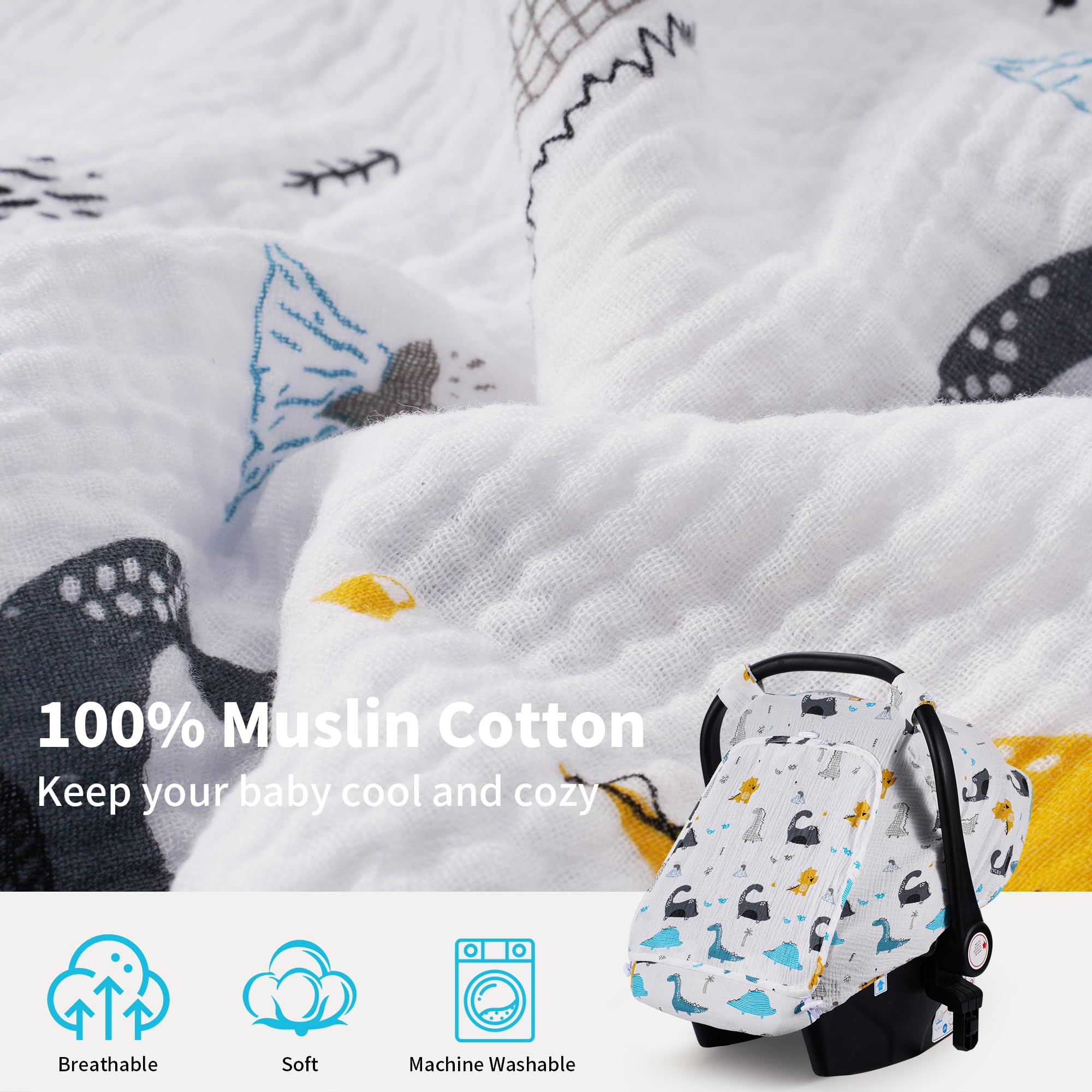 Rquite breathable muslin cotton car seat cover ensures airflow in warm weather