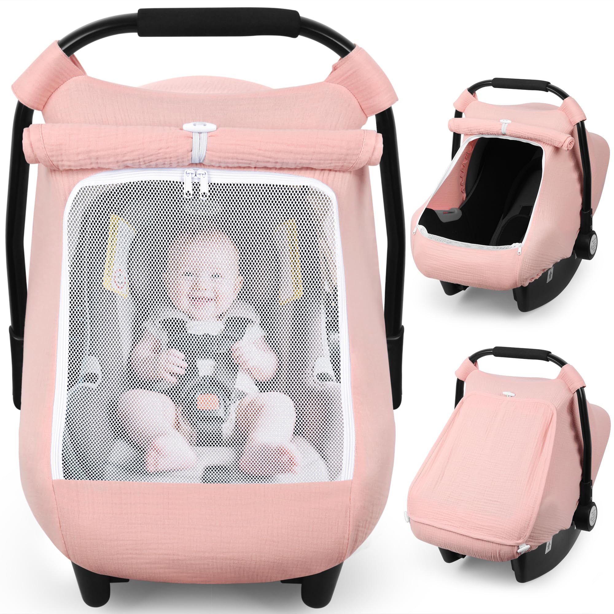 Rquite car seat cover breathable-muslin close-up showing soft fabric and air flow.