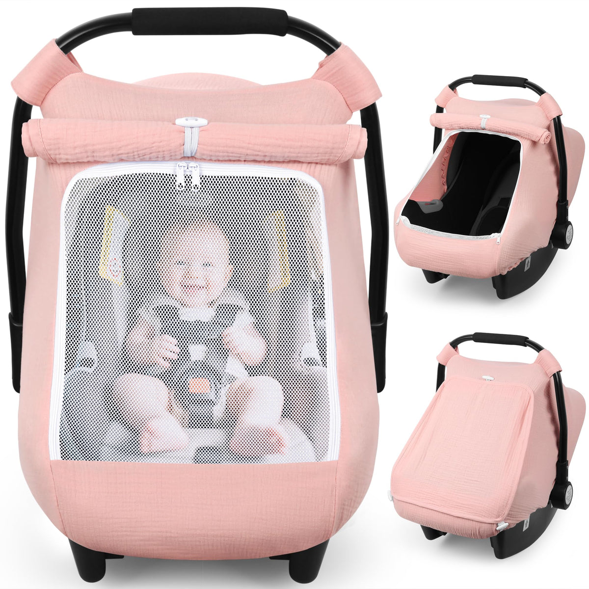 Rquite car seat cover breathable-muslin close-up showing soft fabric and air flow.