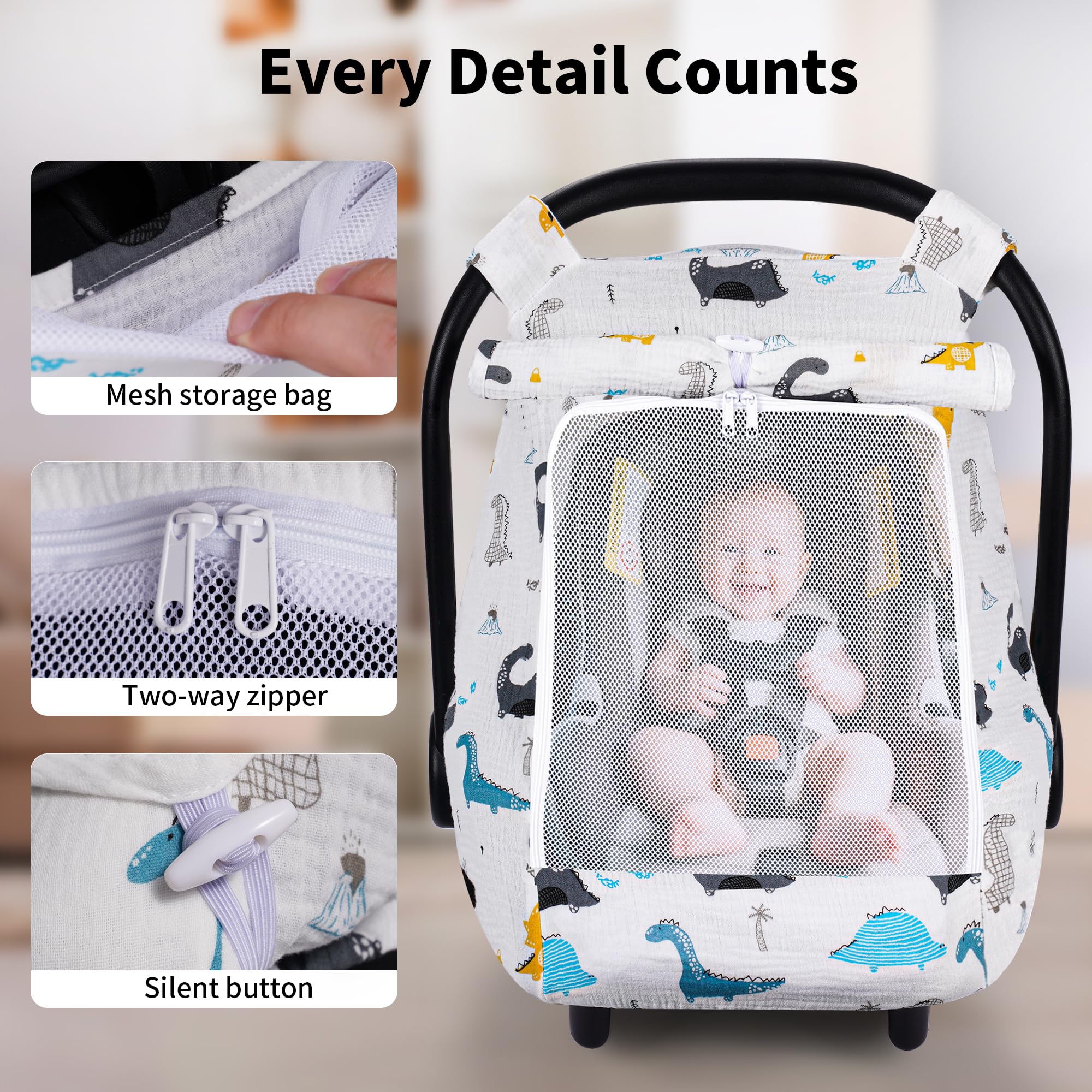 Rquite elastic bottom fit keeps canopy snug over any car seat