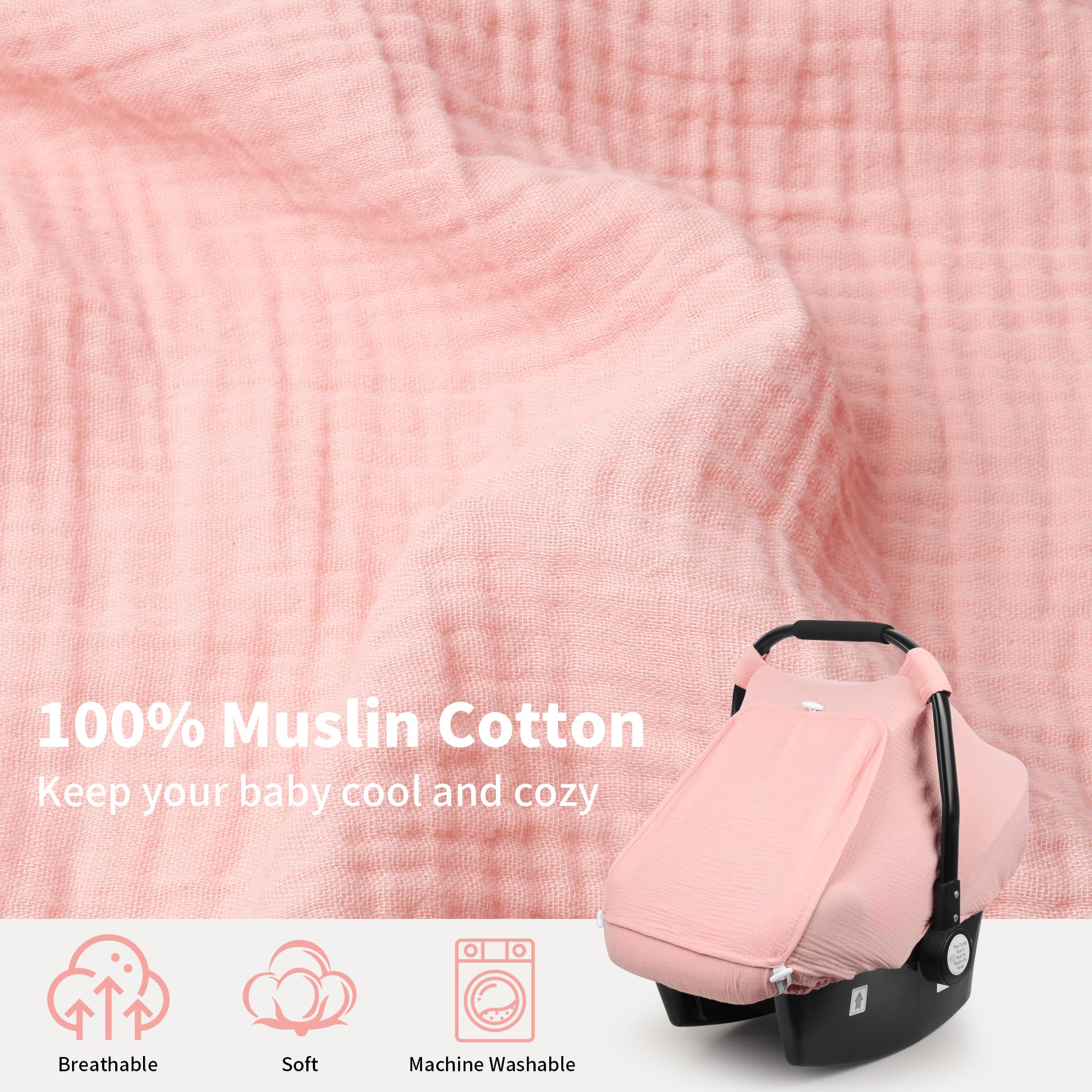Rquite car seat cover mesh-window open design highlights breathable ventilation for baby.