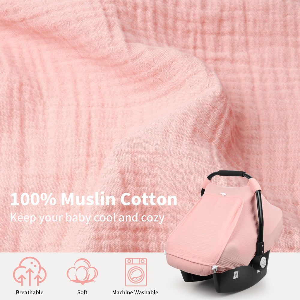 Rquite car seat cover mesh-window open design highlights breathable ventilation for baby.