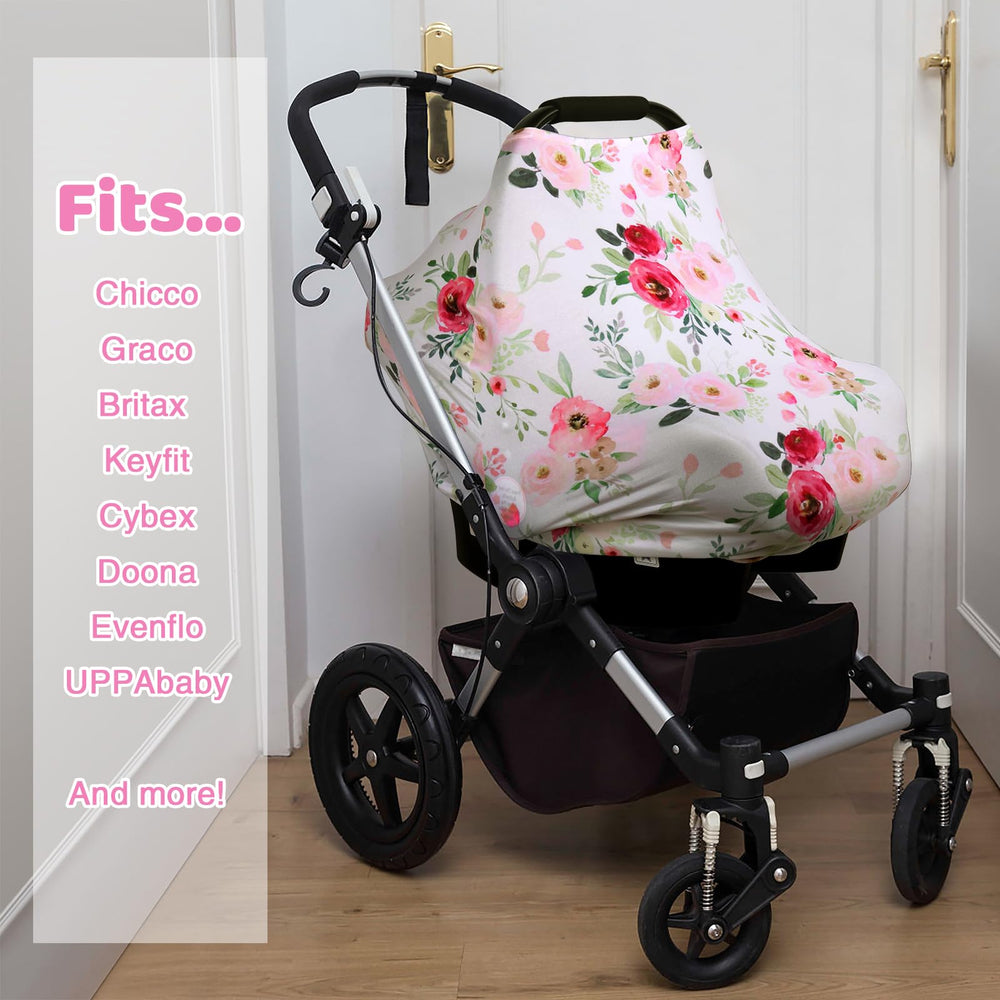 Rquite car seat cover as stroller sun shade during outdoor walks.