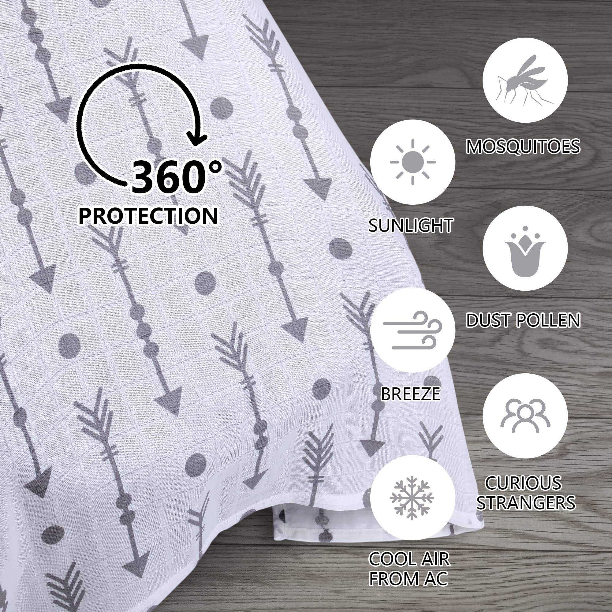 Rquite muslin car seat cover 360° protection for privacy and shade.