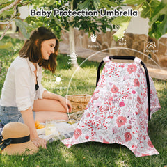 Rquite muslin car seat cover with adjustable velcro ensures secure fit and easy monitoring.