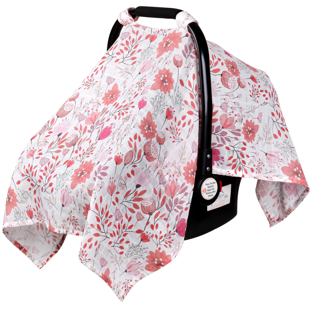 Rquite muslin car seat cover with breathable cotton for cooling ventilation on hot days.