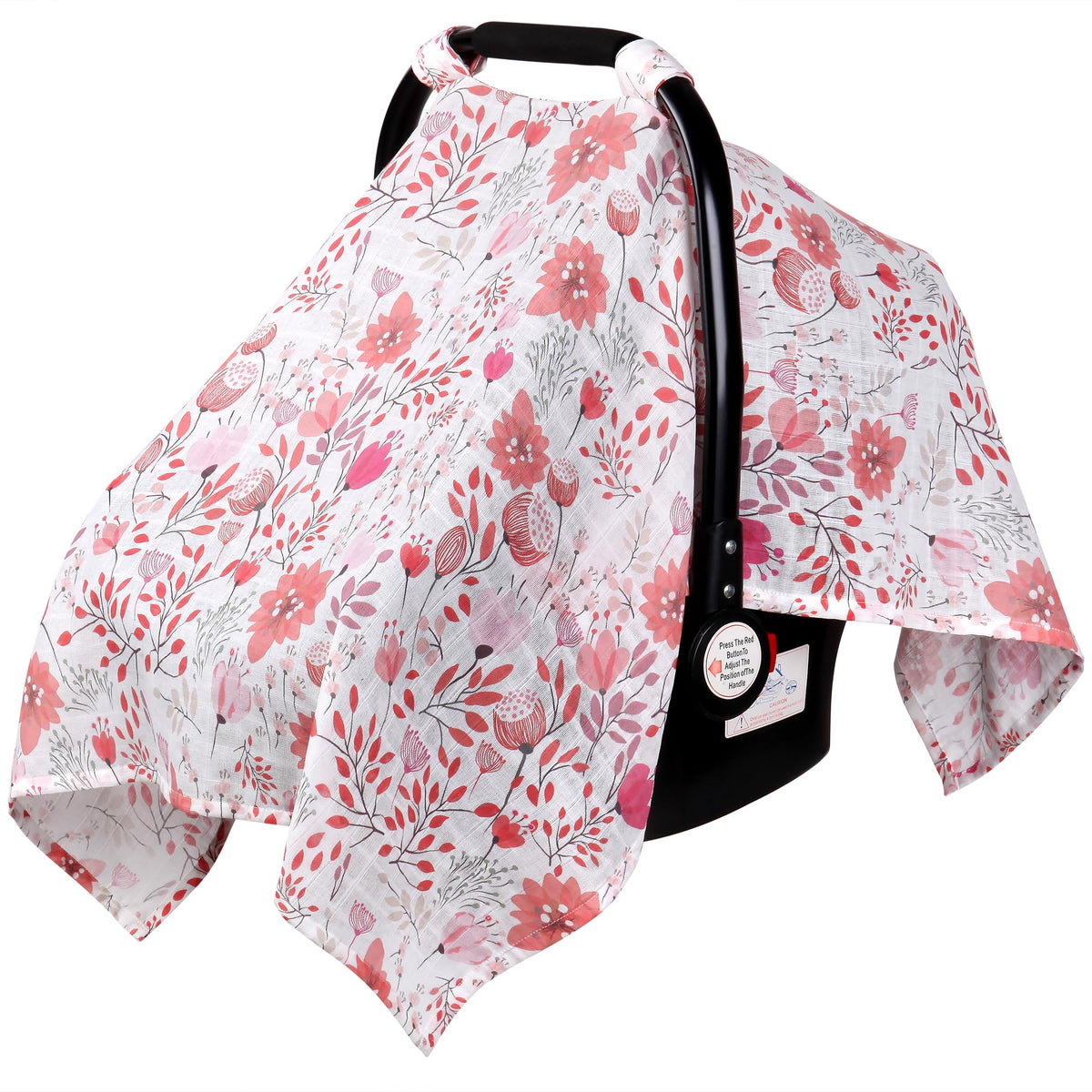 Rquite muslin car seat cover with breathable cotton for cooling ventilation on hot days.