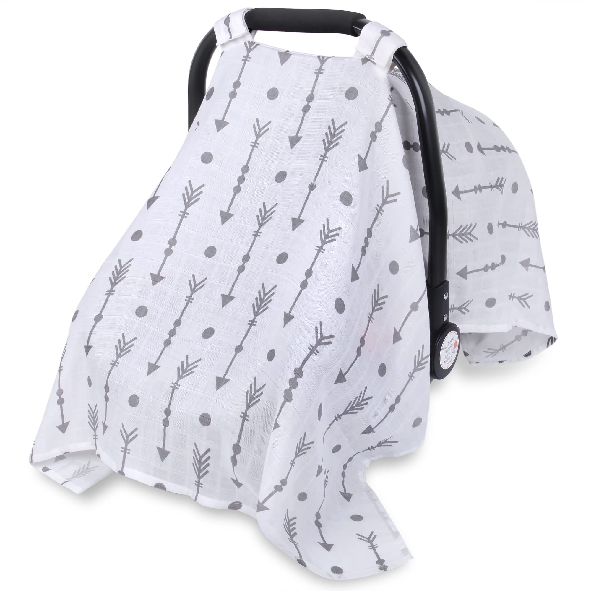 Rquite muslin car seat cover sun shade provides breathable protection for sunny days.