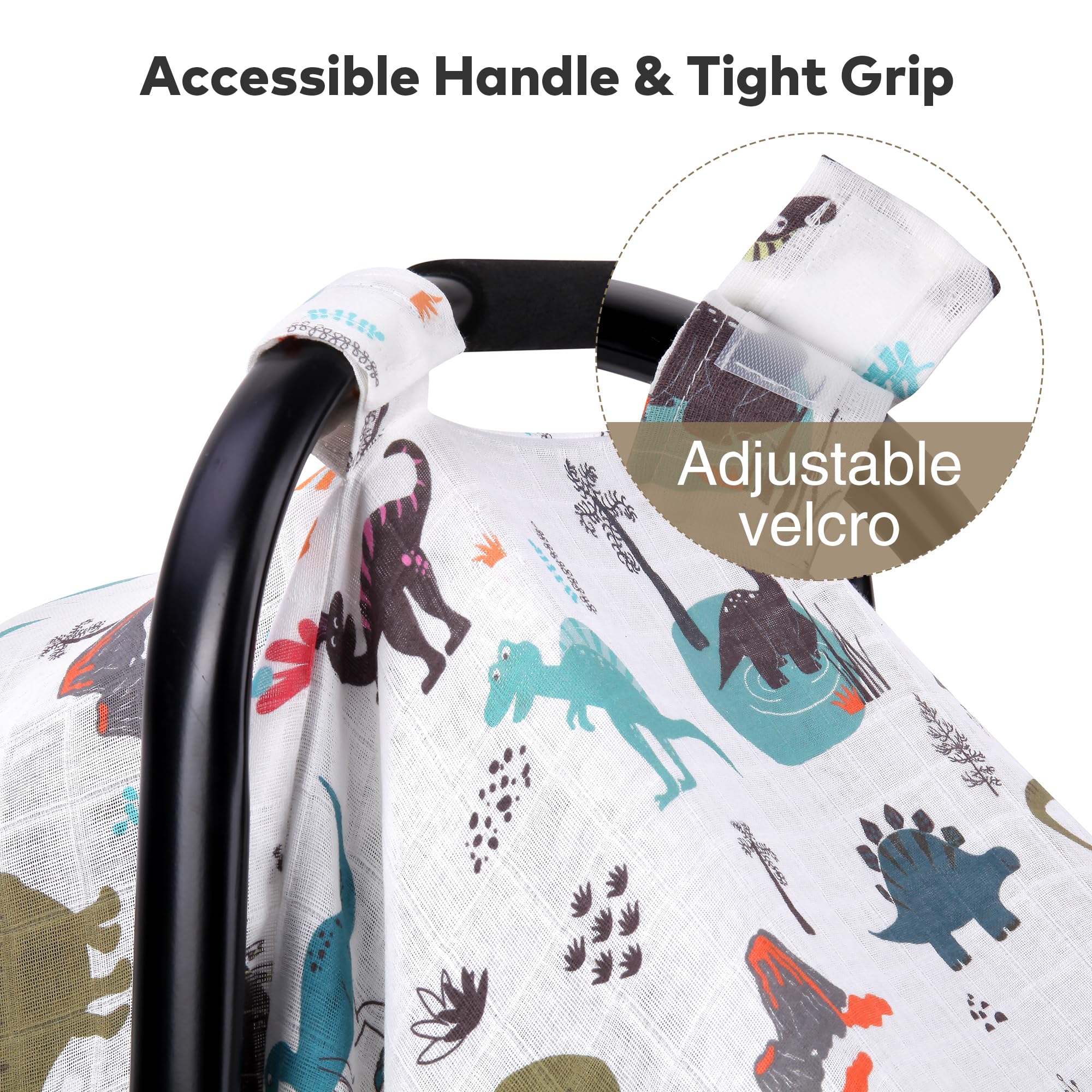 Rquite Muslin Car Seat Cover’s universal size fits most seats and strollers.