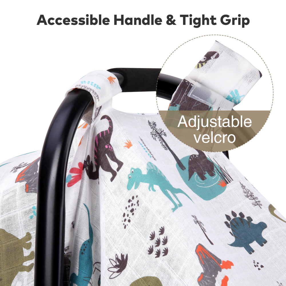 Rquite Muslin Car Seat Cover’s universal size fits most seats and strollers.
