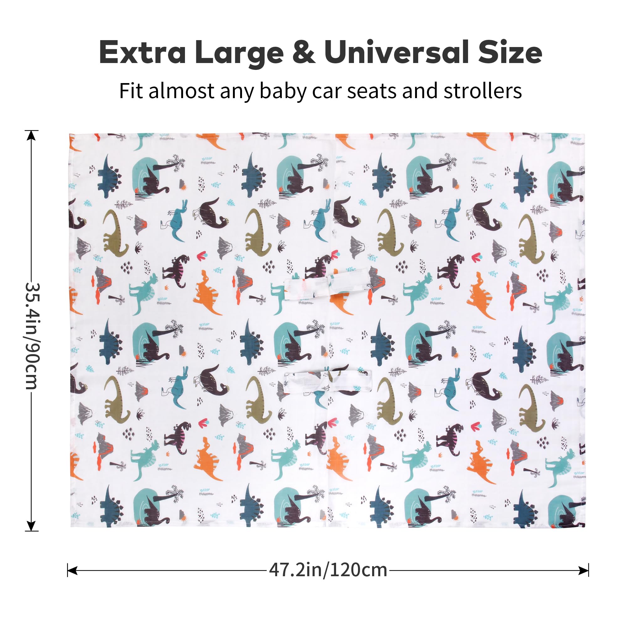 Rquite Muslin Car Seat Cover with Velcro strap ensures secure, easy setup.