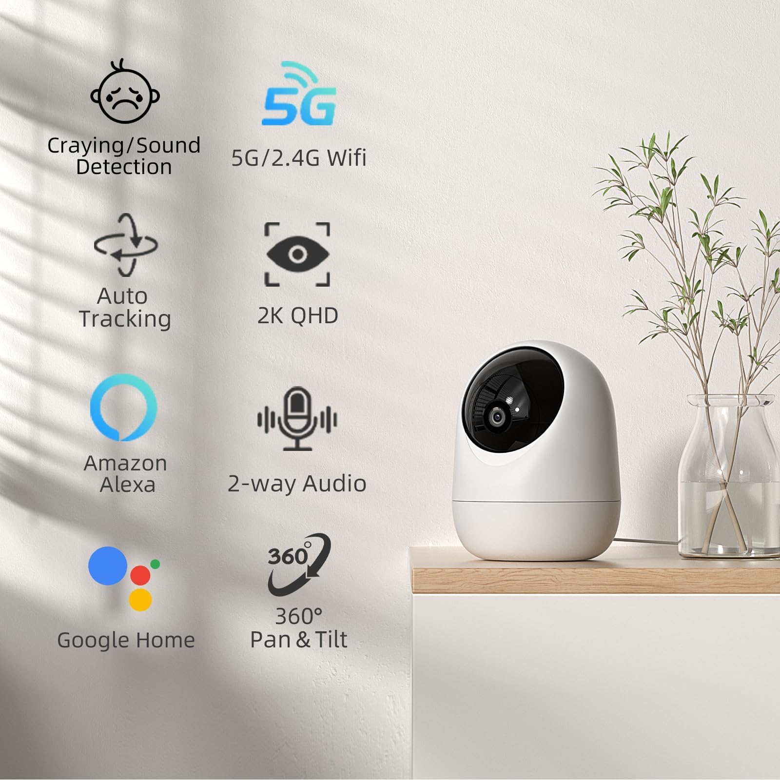 Rraycom camera motion tracking follows activity across the room for comprehensive monitoring.