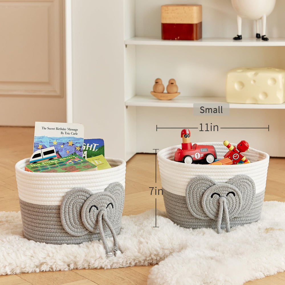 R RUNKA elephant basket side view ideal for diaper and essentials organization.