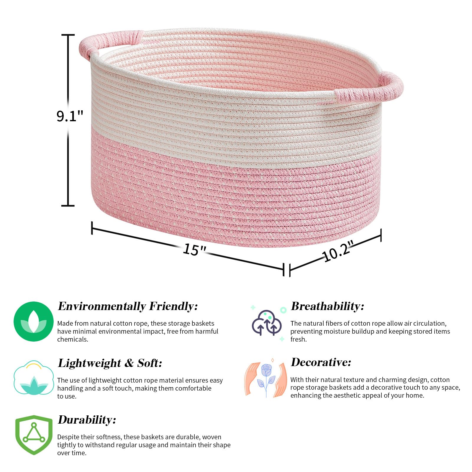 R RUNKA pink storage basket side handles for easy transport