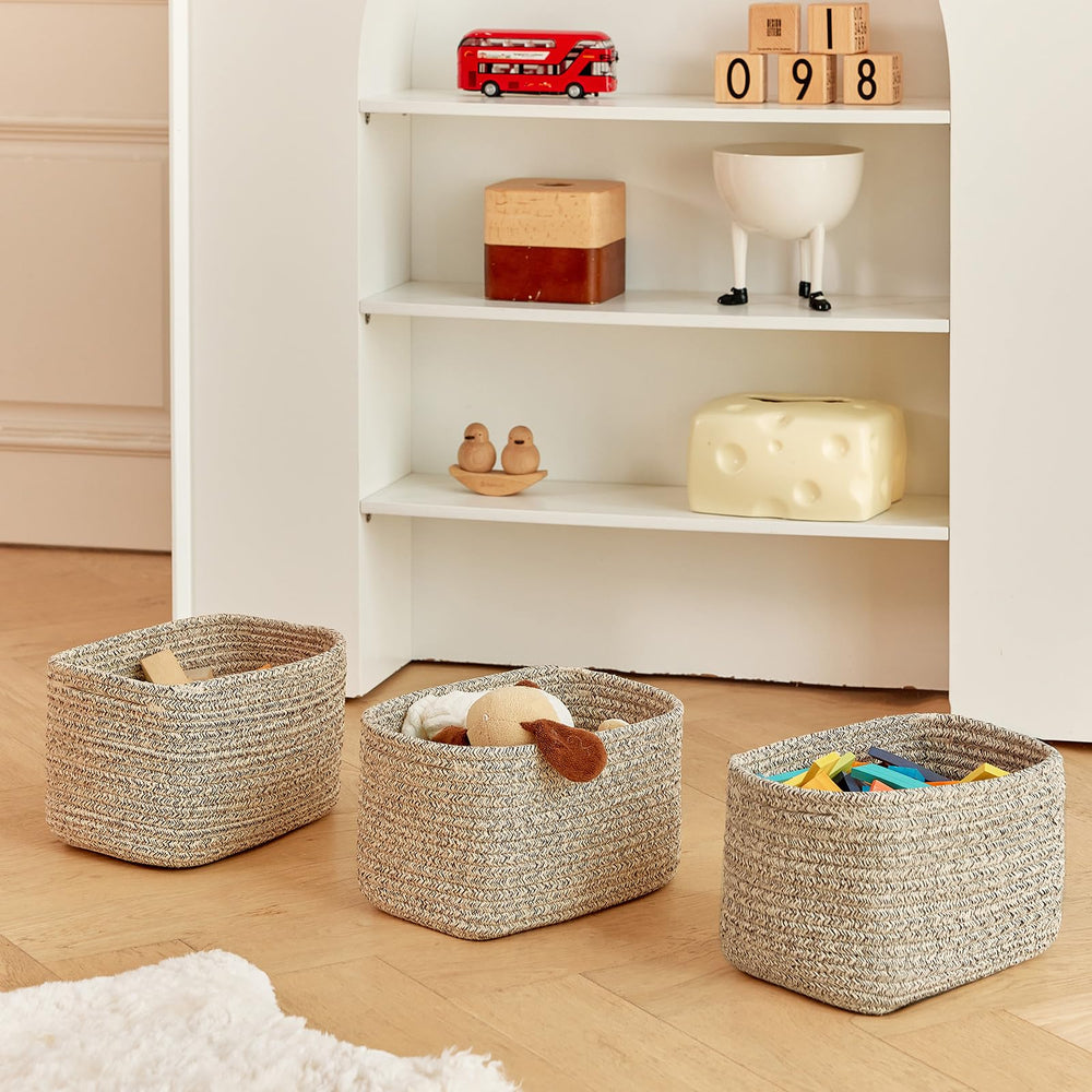R RUNKA bathroom shelf basket holds toiletries neatly.