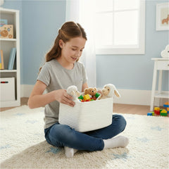 R RUNKA basket in bathroom keeps skincare and toiletries organized.
