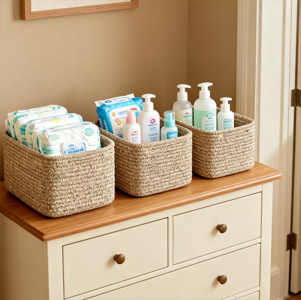 R RUNKA closet-ready basket neatly tucks into a shelf for tidy garments.