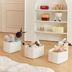 R RUNKA compact basket folded for space-saving closet storage.