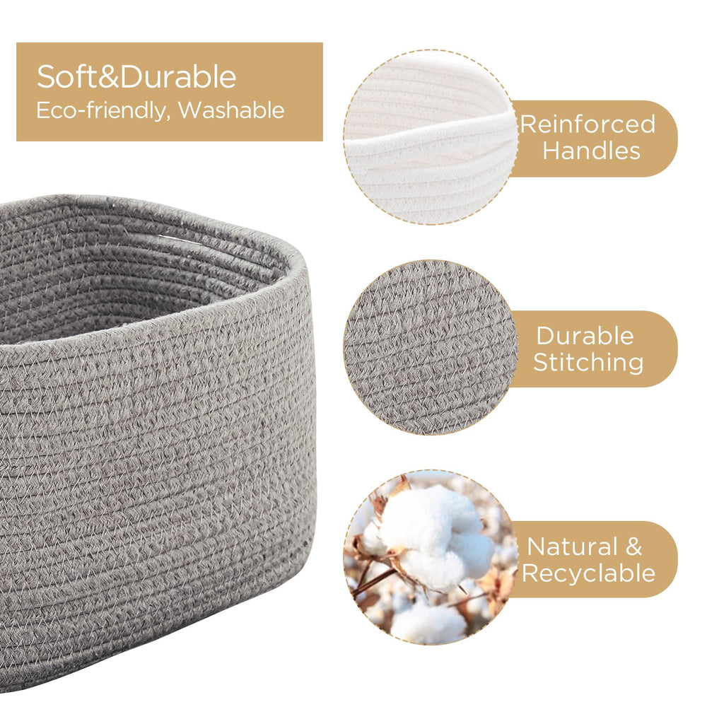 R RUNKA grey basket blends with bathroom decor while organizing cosmetics.