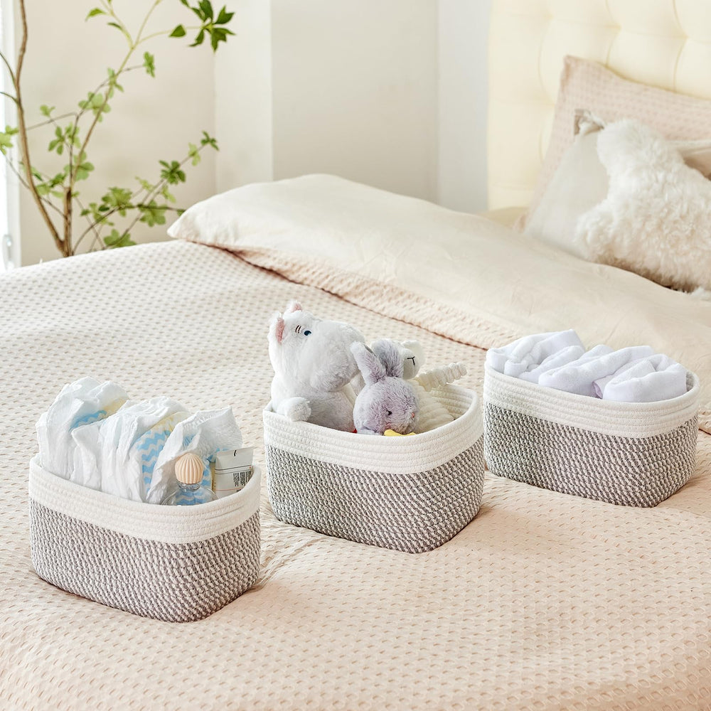 R RUNKA neutral white and grey basket blends with décor style