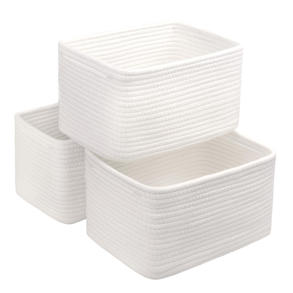 R RUNKA small cotton rope basket on shelf for tidy toiletries.