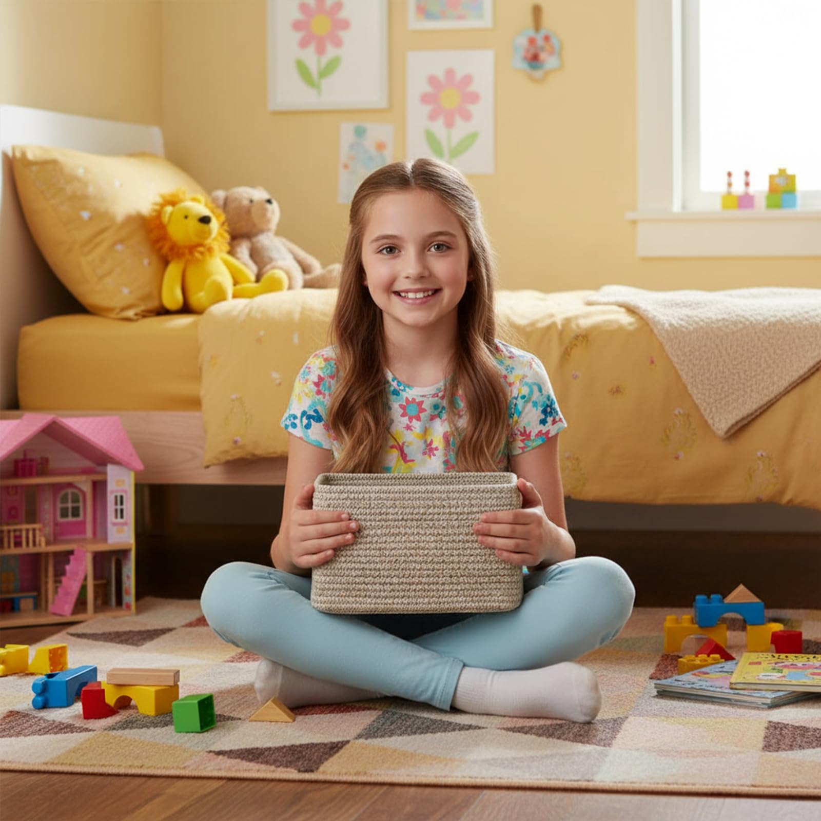 R RUNKA lightweight basket design supports portable, room-to-room organization.