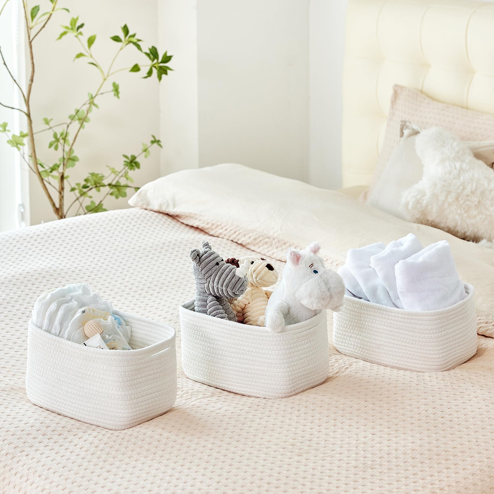 R RUNKA white textured rope basket complements any room decor.